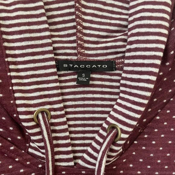 Staccato Womens Hoodie Small Burgundy White Polka Dots Stripes Pullover - Picture 3 of 7